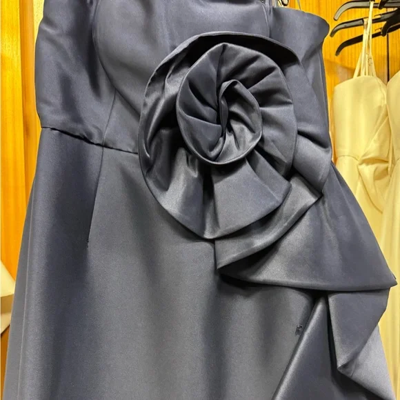 Muse by Marchesa Stretch Mikado 3D Rosette Running Side Ruffle Maxi Dress - Picture 7 of 7